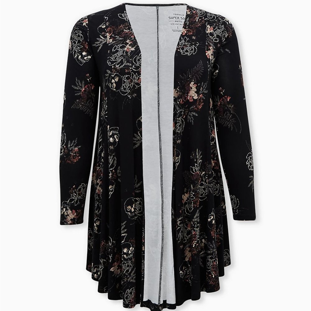 Torrid 2X Cardigan Top Black Skulls Fit & Flare